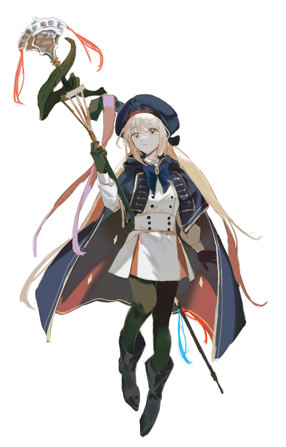 1girl artoria_caster_(fate) artoria_caster_(second_ascension)_(fate) artoria_pendragon_(fate) black_gloves blonde_hair fate/grand_order fate_(series) gloves green_eyes hair_between_eyes hat solo ss_un17 staff