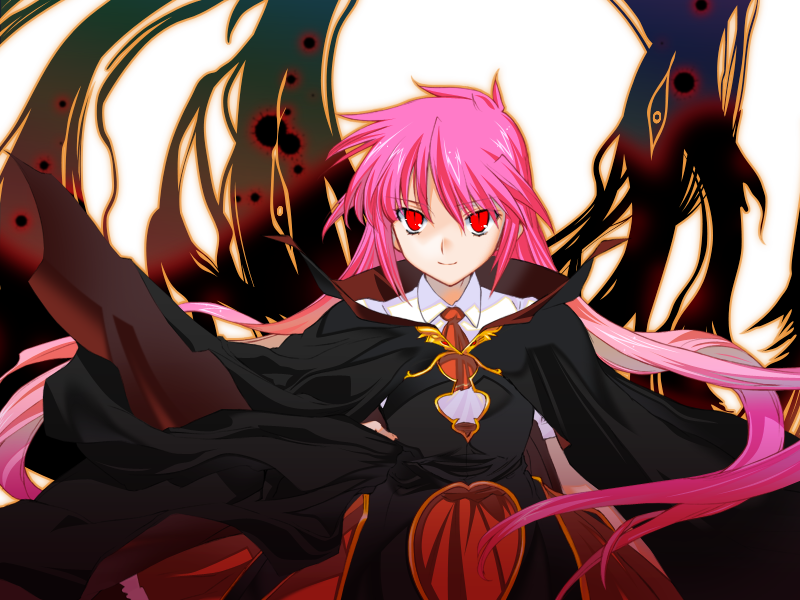1girl cloak collar female_focus kurusu_miki little_princess_(alicesoft) little_princess_miki long_hair looking_at_viewer necktie pink_hair rance_(series) red_eyes smile solo transparent_background