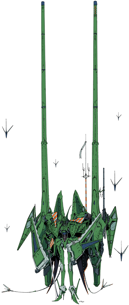 armor commentary english_commentary five_star_stories giant green_armor high_heels highres holding holding_sword holding_weapon jagd_mirage jagd_mirage_green_left mecha mechanical_tentacles mortar_headd nagano_mamoru_(style) no_humans robot science_fiction shornsilk signature simple_background sword weapon white_background
