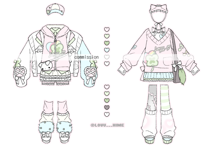 bad_id bad_twitter_id brown_bag chin_strap commission hat jacket lineup no_humans original pink_jacket pink_sweater ribbon short_sleeves skirt sweater thighhighs transparent_background u_emper white_hat white_ribbon white_skirt white_thighhighs