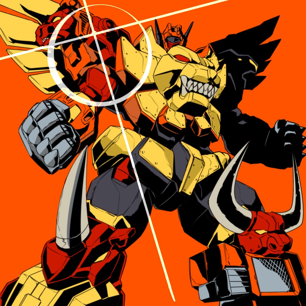 1980s_(style) 1boy bird buffalo decepticon eagle glowing horns kamizono_(spookyhouse) lion machine machinery male_focus mecha mechanical_wings no_humans oldschool panther predaking_(transformers) retro_artstyle rhinoceros robot solo teeth transformers wings