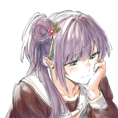 1girl aqua_neckerchief blush brown_dress closed_mouth collarbone commentary dress flower green_eyes hair_bun hair_flower hair_ornament hand_on_own_cheek hand_on_own_face hashtag-only_commentary hasu_no_sora_school_uniform link!_like!_love_live! long_hair long_sleeves love_live! lowres neckerchief otomune_kozue portrait purple_hair red_flower sailor_collar sailor_dress school_uniform side_ponytail sidelocks simple_background single_side_bun smile solo split_mouth virtual_youtuber white_background white_sailor_collar winter_uniform zenma_trang