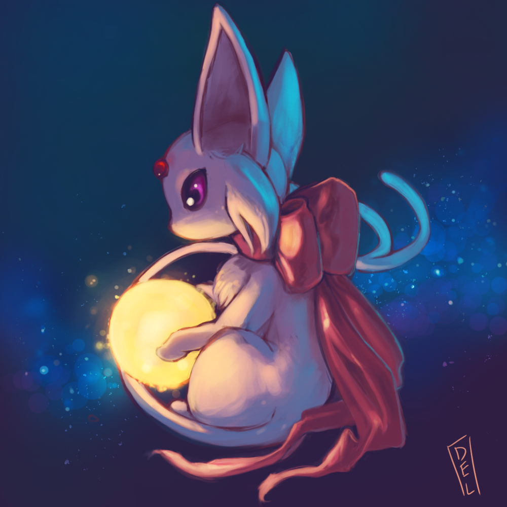 black_background commentary creature dark delano-laramie energy_ball english_commentary espeon from_side full_body gen_2_pokemon light neck_ribbon nintendo no_humans pokemon pokemon_(creature) pokemon_focus profile purple_eyes red_ribbon ribbon signature sitting solo