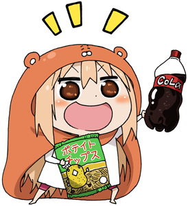 1girl :d animal_costume bad_source bag_of_chips blonde_hair blush bottle brown_eyes chibi chibi_only chips_(food) commentary_request doma_umaru food full_body hair_between_eyes hamster_costume himouto!_umaru-chan holding holding_bottle komaru_(himouto!_umaru-chan) legs_apart long_hair long_shirt long_sleeves lowres maso_(ascii_art) open_mouth potato_chips shirt simple_background smile soda soda_bottle solo standing v-shaped_eyebrows very_long_hair white_background white_shirt