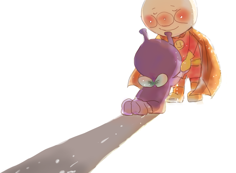 anpanman anpanman_(character) bad_id bad_pixiv_id baikinman bread cape food gloves hug toramaru_(696anna) yanase_takashi