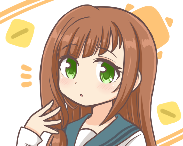1girl :o awane_kokoro bad_id bad_twitter_id blue_sailor_collar brown_hair chuo_academy_school_uniform diagonal_bangs green_eyes hair_down hand_up long_hair magia_record:_mahou_shoujo_madoka_magica_gaiden mahou_shoujo_madoka_magica notice_lines reverse_(bluefencer) sailor_collar school_uniform shirt solo upper_body white_shirt