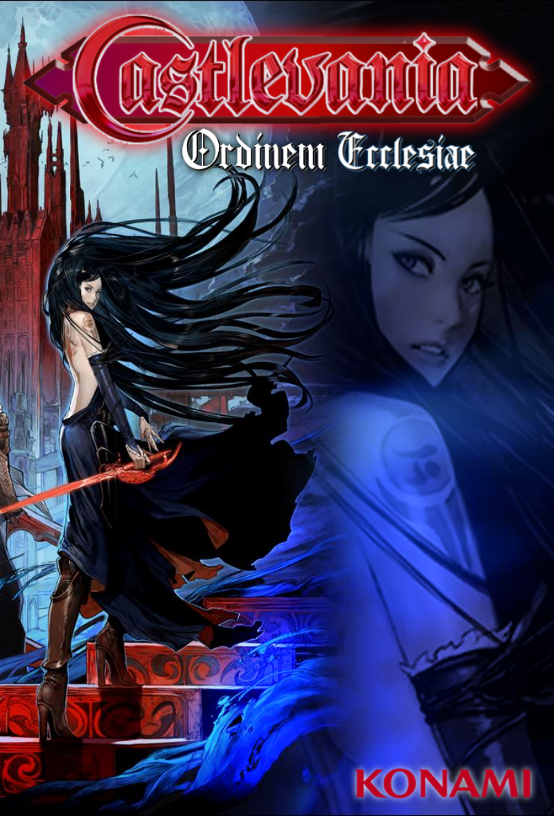 bare_back bare_shoulders black_hair blue_eyes castlevania:_order_of_ecclesia castlevania_(series) holding holding_sword holding_weapon konami latin_text looking_back official_art rapier shanoa_(castlevania) stigmata sword weapon