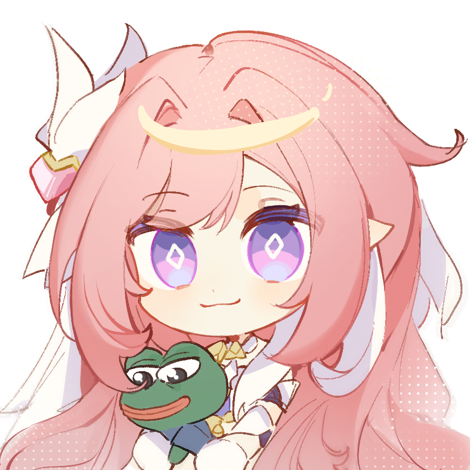 1girl boy&#039;s_club chibi chibi_only corset diamond-shaped_pupils diamond_(shape) elf elysia_(herrscher_of_human:_ego)_(honkai_impact) elysia_(honkai_impact) faddus frog hair_ornament honkai_(series) honkai_impact_3rd long_hair looking_at_viewer multicolored_hair pepe_the_frog pink_hair pointy_ears purple_eyes smile streaked_hair symbol-shaped_pupils very_long_hair white_background white_corset white_hair