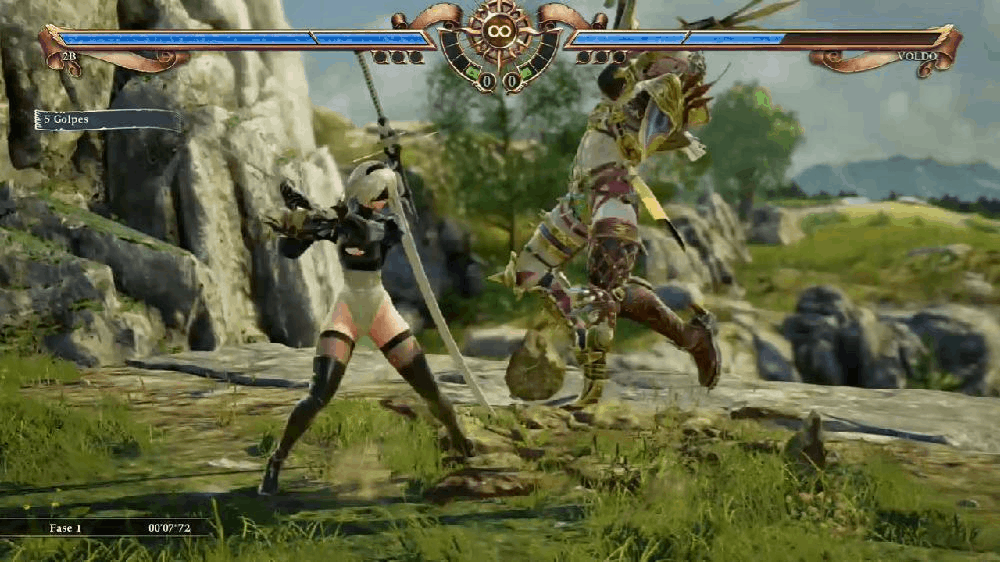 1boy 2b_(nier:automata) 3d animated animated_gif ass bad_tag crossover fighting katana leotard nier:automata nier_(series) soul_calibur soulcalibur soulcalibur_vi sword thong_leotard weapon white_hair