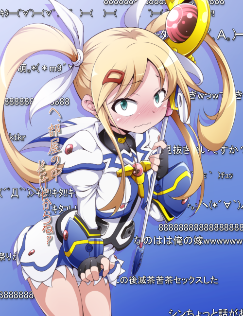 1girl akasyabotan bad_id bad_pixiv_id blonde_hair blush cosplay danna_ga_nani_wo_itte_iru_ka_wakaranai_ken female_focus fingerless_gloves gloves long_hair lyrical_nanoha mahou_shoujo_lyrical_nanoha original raising_heart raising_heart_(device_mode)_(1st) solo takamachi_nanoha takamachi_nanoha_(cosplay) takamachi_nanoha_(movie_1st_mode) tamura_yukari translation_request tsunashi_kaoru voice_actor_connection