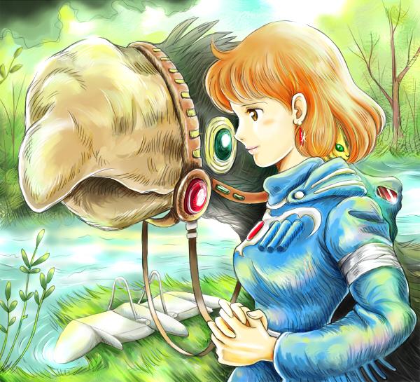 1980s_(style) bandages brown_hair earrings jewelry kaze_no_tani_no_nausicaa mehve nausicaa oldschool pipi-mama profile retro_artstyle stream studio_ghibli teto_(nausicaa) toriuma