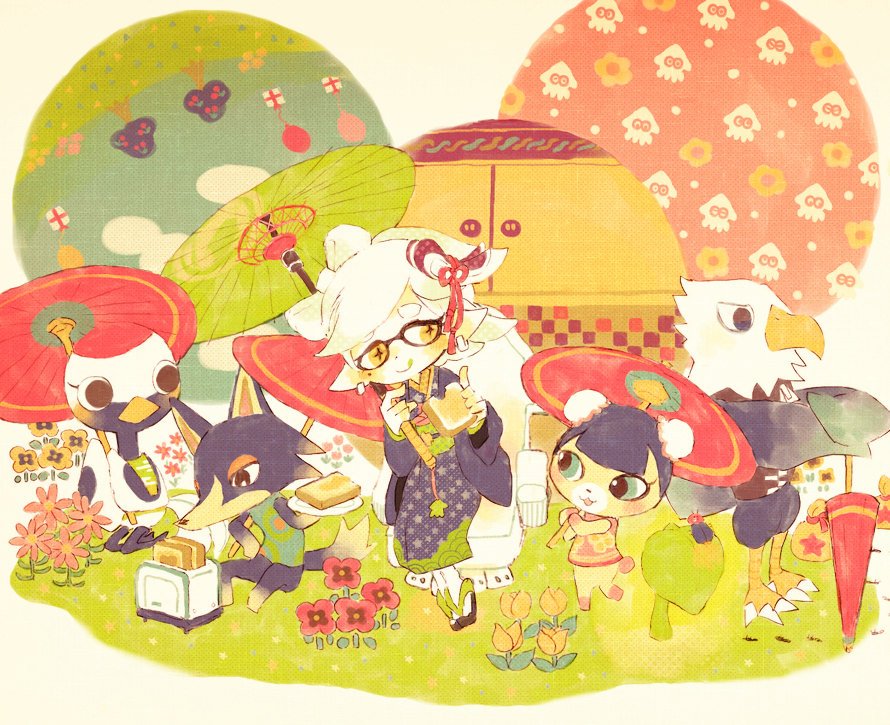 animal animal_crossing apollo_(animal_crossing) bird crossover eagle gladys_(animal_crossing) marie_(splatoon) kappaman nintendo pekoe_(animal_crossing) quintet splatoon_(series) wolfgang_(animal_crossing)