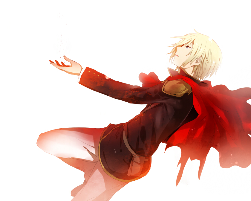 1boy ace_(fft-0) akademeia_uniform bad_id bad_pixiv_id blonde_hair blue_eyes cape final_fantasy final_fantasy_type-0 jacket male_focus school_uniform short_hair simple_background solo white_background
