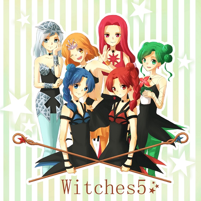 6+girls bishoujo_senshi_sailor_moon bishoujo_senshi_sailor_moon_s blue_eyes blue_hair bracelet brown_eyes brown_hair choker cyprine_(sailor_moon) double_bun dress earrings eudial_(sailor_moon) green_eyes green_hair grey_eyes hair_bun hand_on_own_chin jewelry kisaragi_yui long_hair mimete_(sailor_moon) multiple_girls one_eye_closed pantyhose ptilol_(sailor_moon) red_eyes red_hair short_hair silver_hair smile staff star_(symbol) tellu_(sailor_moon) tiara viluy_(sailor_moon) waving wink witches_5