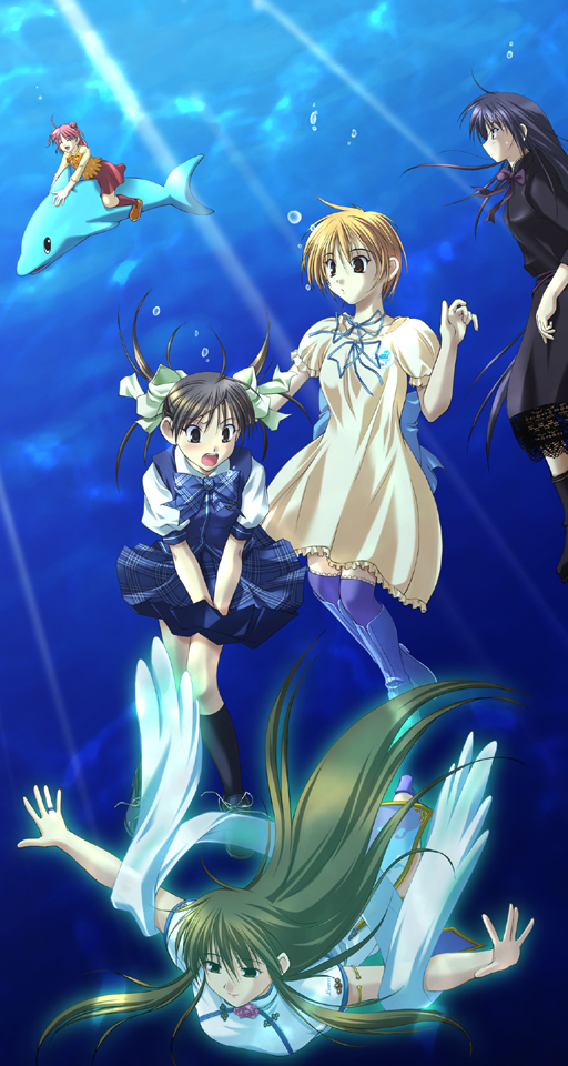 5girls akanegasaki_sora black_hair blonde_hair boots brown_hair china_dress chinese_clothes dolphin dress ever_17 game_cg komachi_tsugumi long_hair matsunaga_sara multiple_girls official_art pink_hair ribbon school_uniform serafuku short_hair socks tanaka_yubiseiakikana tanaka_yubiseiharukana thighhighs twintails underwater water yagami_coco you