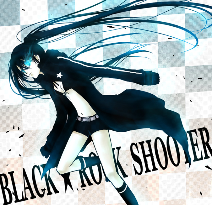 10s 1girl blackâ˜…rock_shooter black_hair black_rock_shooter black_rock_shooter_(character) blue_eyes female_focus hatsune_miku long_hair midriff navel nino_(nino_imo) nino_(sssaries) shorts solo twintails vocaloid
