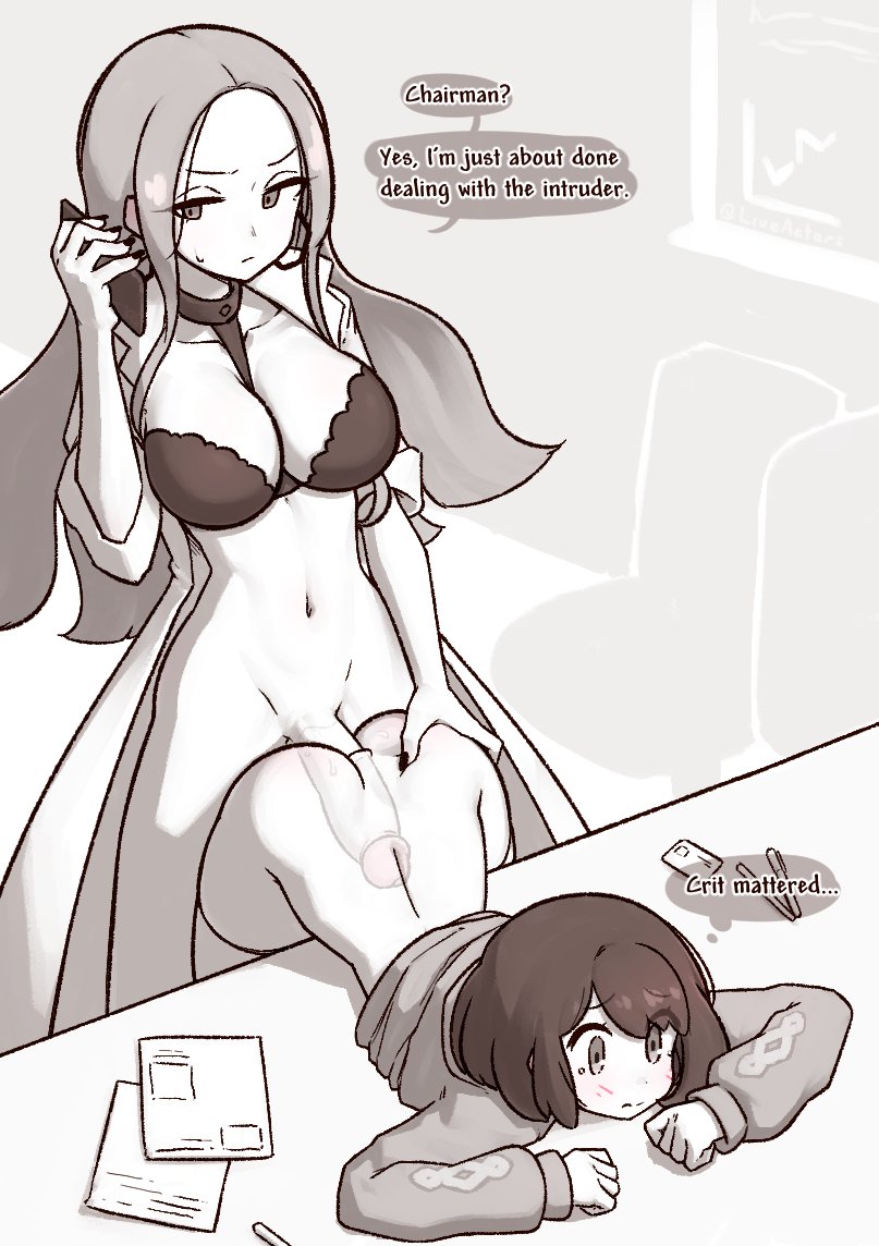 2girls ass bent_over blush bra breasts cardigan cellphone clothed_sex coat cross-section desk english_text fingernails futa_with_female futanari gloria_(pokemon) grabbing_another&#039;s_ass groping holding holding_phone large_breasts liveactors long_fingernails long_hair multiple_girls multitasking nintendo oleana_(pokemon) on_desk open_clothes open_coat penis phone pokemon pokemon_swsh sex short_hair sitting speech_bubble sweatdrop talking_on_phone underwear x-ray