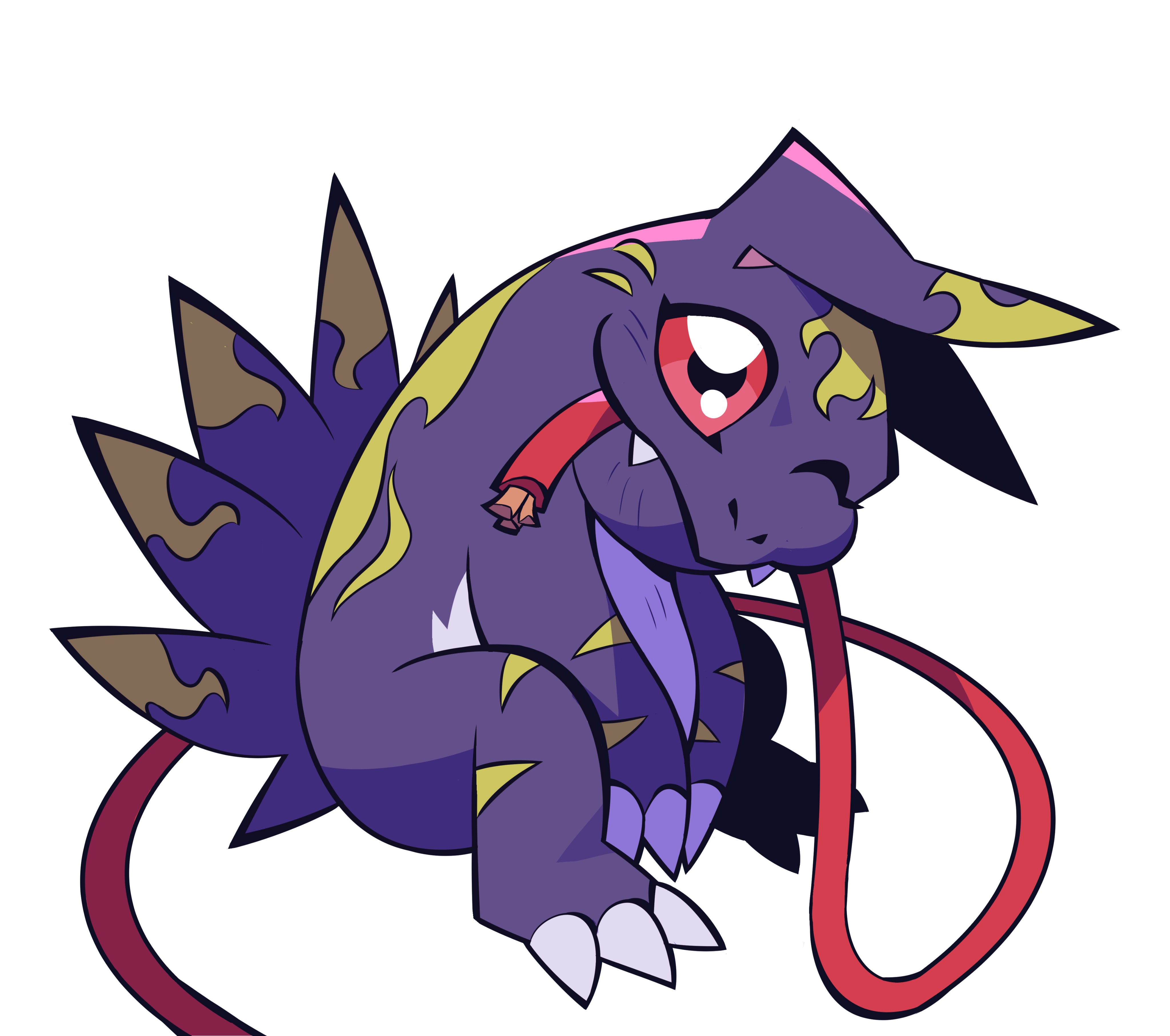 absurdres cable digimon digimon_(creature) elecmon_(violet) highres looking_at_viewer one_eye_closed pink_eyes solo