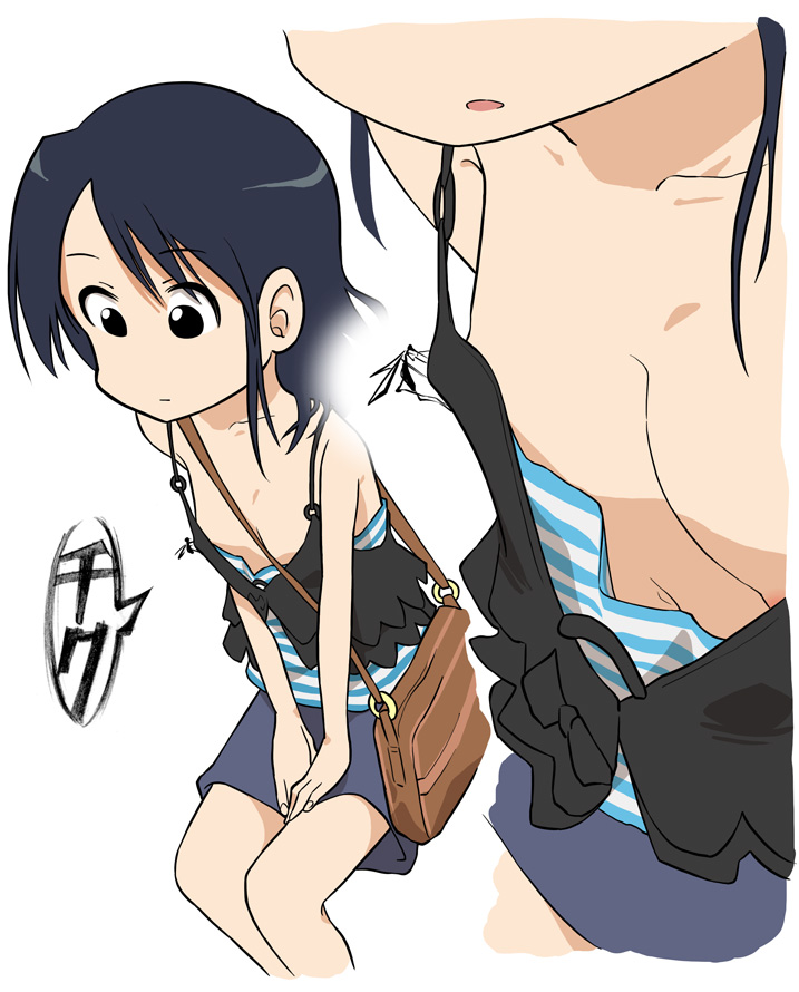 1girl alpaca_club blue_hair bug comic flat_chest insect loose_clothes mosquito original short_hair tank_top translated