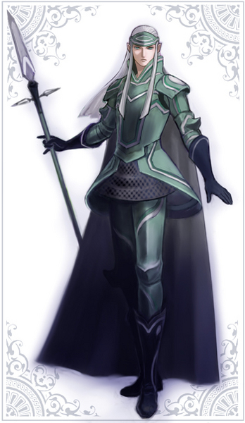 1boy atlus full_body gradient_background long_hair male_focus polearm shin_megami_tensei solo spear tagme tam_lin weapon white_background