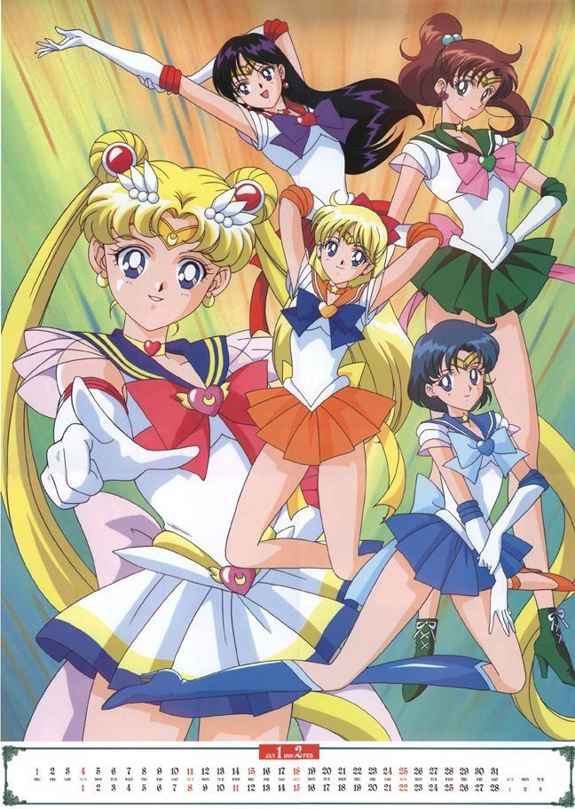 1990s_(style) 1995 5girls aino_minako arms_behind_head arms_up asymmetrical_bangs bare_legs bishoujo_senshi_sailor_moon bishoujo_senshi_sailor_moon_supers blue_choker blue_sailor_collar blue_skirt boots calendar choker closed_mouth elbow_gloves female_focus gloves green_choker green_sailor_collar green_skirt grin hair_ornament hand_on_own_hip heart heart_choker heart_necklace hino_rei jewelry kino_makoto knee_boots kneeling long_hair looking_at_viewer magical_girl miniskirt mizuno_ami multicolored_skirt multiple_girls naughty_face neck necklace official_art open_mouth orange_choker orange_sailor_collar orange_skirt outstretched_arm parted_bangs parted_lips pleated_skirt pointing ponytail rainbow red_choker red_sailor_collar red_skirt retro_artstyle sailor_collar sailor_jupiter sailor_mars sailor_mercury sailor_moon sailor_venus see-through_clothes see-through_sleeves short_hair short_sleeves skirt smile standing star_(symbol) star_choker star_necklace straight_hair super_sailor_jupiter super_sailor_mars super_sailor_mercury super_sailor_moon super_sailor_venus tiara tsukino_usagi twintails very_long_hair white_gloves yellow_choker