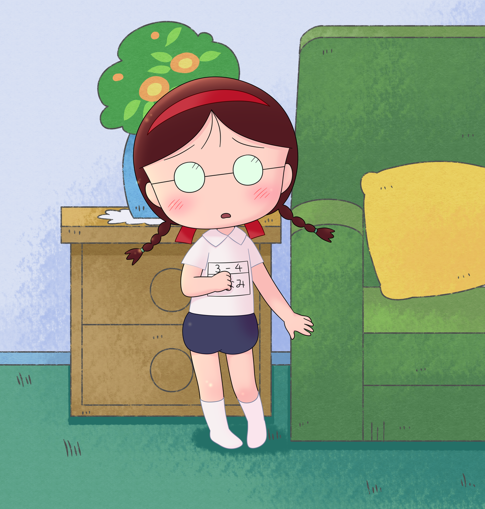 1girl brown_hair chibi_maruko-chan glasses gym_uniform honami_tamae yamanokonza