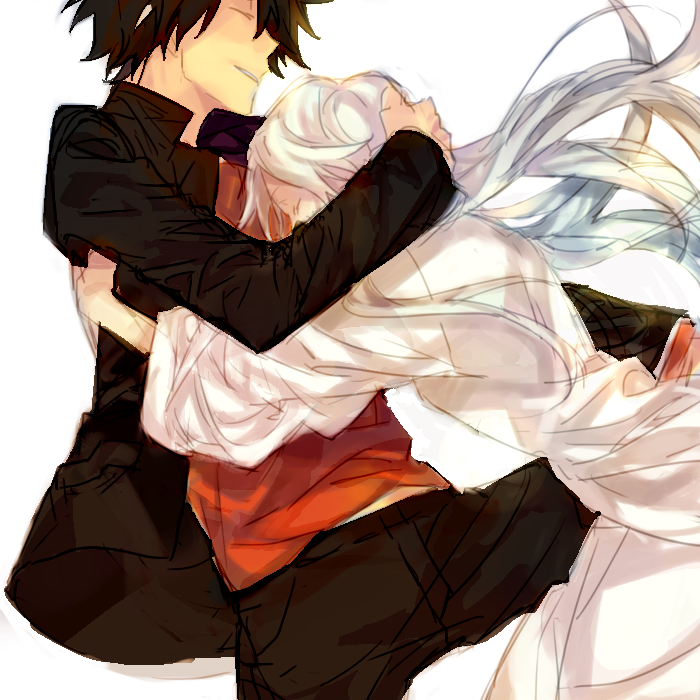 bad_id bad_pixiv_id blazer habit hug index_(toaru_majutsu_no_index) jacket kamijou_touma long_hair nun robe school_uniform silver_hair smile spiked_hair toaru_majutsu_no_index uk1440