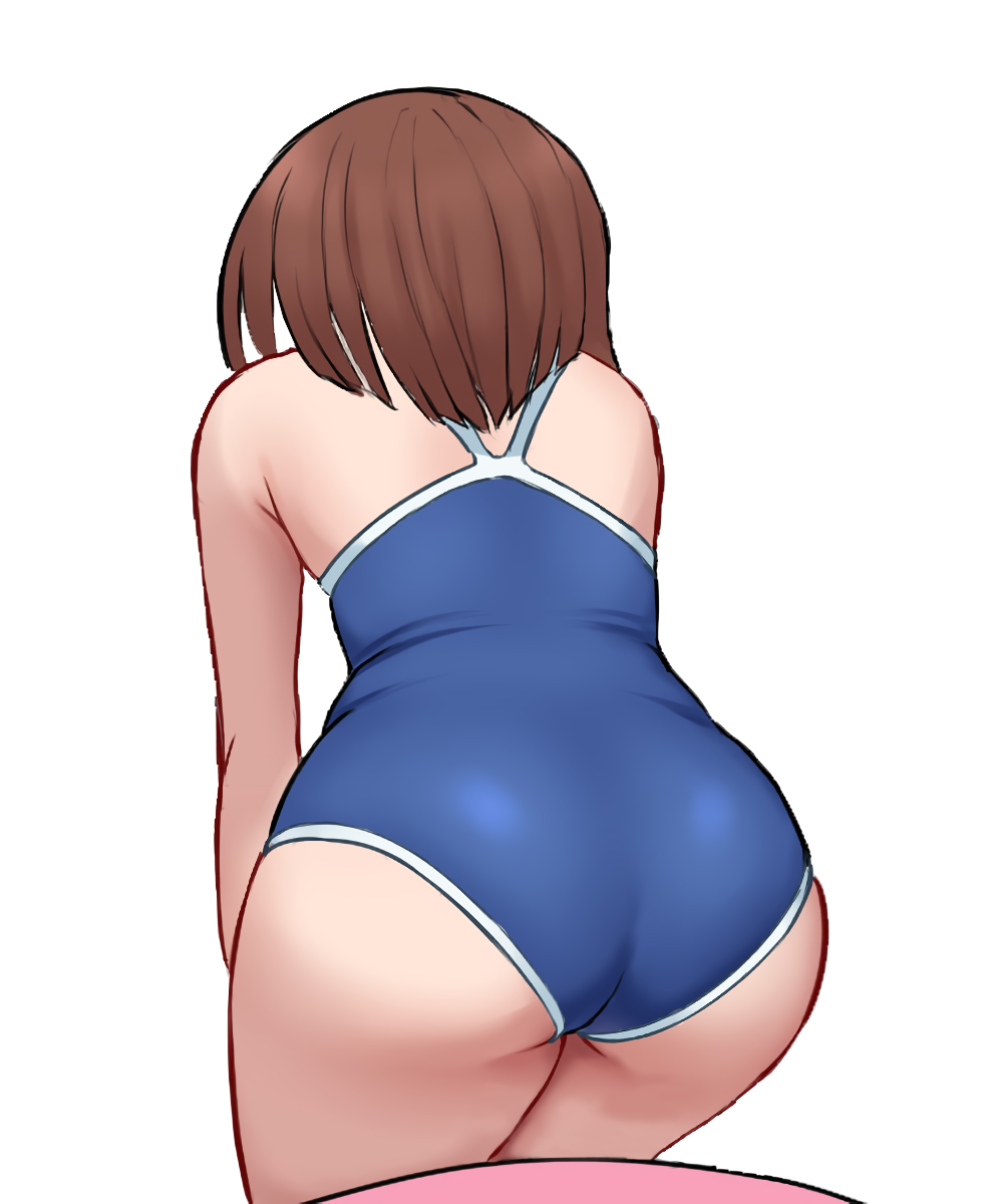 1girl artist_request ass bent_over chair competition_swimsuit highres huge_ass kitanaga legs medium_hair one-piece_swimsuit solo swimsuit thick_thighs thighs ueno-san_wa_bukiyou