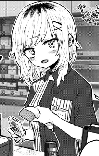 1girl ear_piercing looking_at_viewer open_mouth piercing ri-chan supermarket symbol-shaped_eyes tagme tobe_riri
