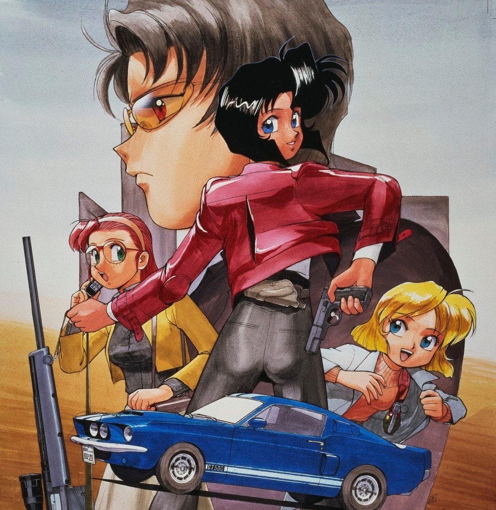 1990s_(style) 4girls :d ass becky_farrah black_hair black_jacket black_pants black_shirt blue_eyes blunt_ends bob_cut breasts brown_eyes car cellphone closed_mouth collage cover cropped_jacket cz_75 dark-skinned_female dark_skin drawing_gun dutch_angle dvd_cover explosive expressionless eyelashes ford_mustang from_behind glasses green_eyes grenade gun gunsmith_cats hairband handgun holding holding_gun holding_weapon holster inverted_bob jacket leaning_forward long_hair long_skirt long_sleeves looking_ahead looking_at_another looking_at_viewer looking_back medium_breasts minnie_may_hopkins motor_vehicle multiple_girls natasha_radinov non-web_source official_art open_clothes open_jacket open_mouth opened_by_self orange_sweater outstretched_arm pants parted_lips phone promotional_art rally_vincent red_hair red_jacket retro_artstyle ribbed_sweater rifle round_eyewear safety_glasses scope shelby_gt500 shirt short_hair sidelocks skirt small_breasts smile sonoda_ken&#039;ichi standing sweater talking_on_phone teeth textless_version turtleneck turtleneck_sweater upper_teeth_only very_short_hair weapon weapon_request white_hairband white_jacket white_shirt white_skirt wrap-around_shades yellow_jacket