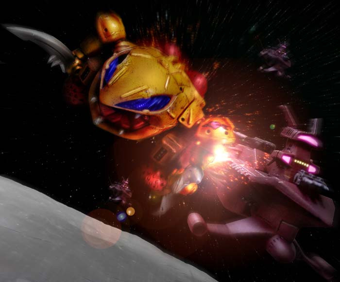 chibe gundam hiropon_(tasogare_no_puu) mecha mobile_suit_gundam robot space spacecraft zakrello