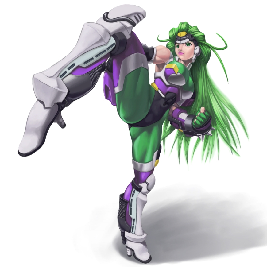 1girl abs aschen_brodel banpresto muscular muscular_female namco shinonome_(game_hakkutsu_tai) simple_background super_robot_wars super_robot_wars_og_saga_mugen_no_frontier thighs