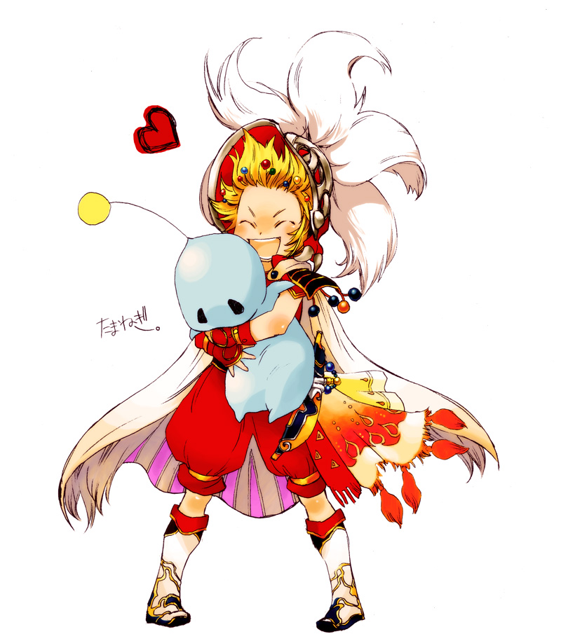 1990s_(style) alien crossover dissidia_final_fantasy final_fantasy final_fantasy_iii final_fantasy_viii happy hug hug_from_behind nanami_(fuku) onion_knight pupu_(ff8)