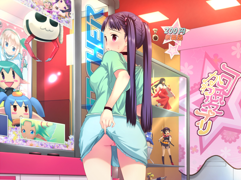 00s 1girl :3 aigis_(persona) arcade ass atlus blush bracelet breasts choker clothes_lift crane_game earrings female_focus figure from_behind game_cg himawari himawari! hinata_himawari jewelry kanojo_wo_toru_nichijou large_breasts long_hair looking_back musha_miko_tomoe no_panties os-tan persona persona_3 pink_eyes public_indecency public_nudity purple_eyes purple_hair pussy pussy_juice queen&#039;s_blade skirt skirt_lift solo source_request star_(symbol) stuffed_animal stuffed_toy sweat tomoe_(queen&#039;s_blade) toy twintails uncensored xp-tan zankoku_doumei