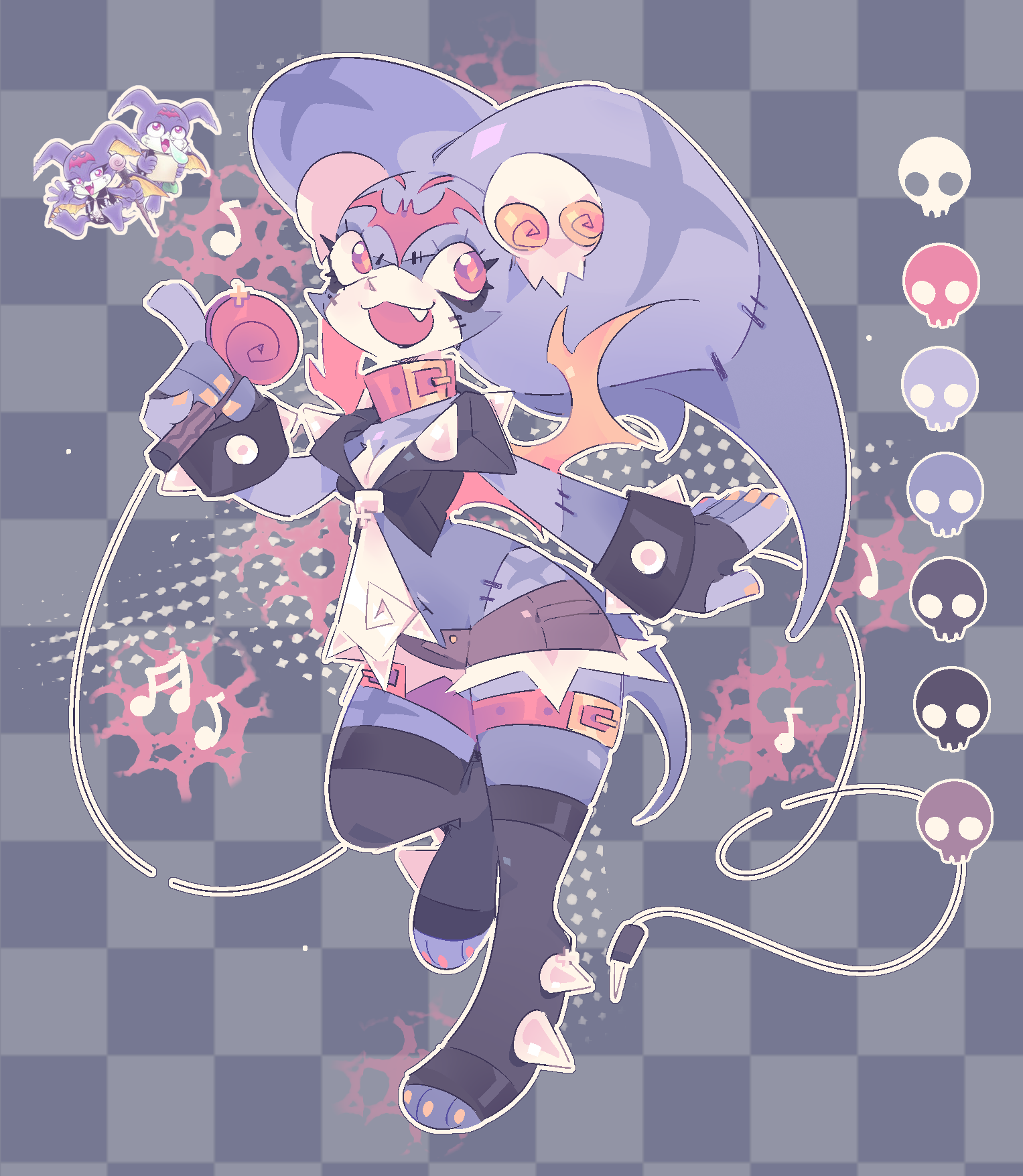 1girl belt breasts digimon digimon_(creature) female_focus highres oridigi original petitmamon shorts solo