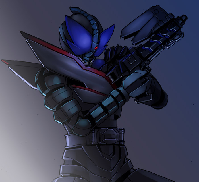 belt gun kamen_rider kamen_rider_drake kamen_rider_kabuto_(series) male_focus shimamura_miwa solo weapon