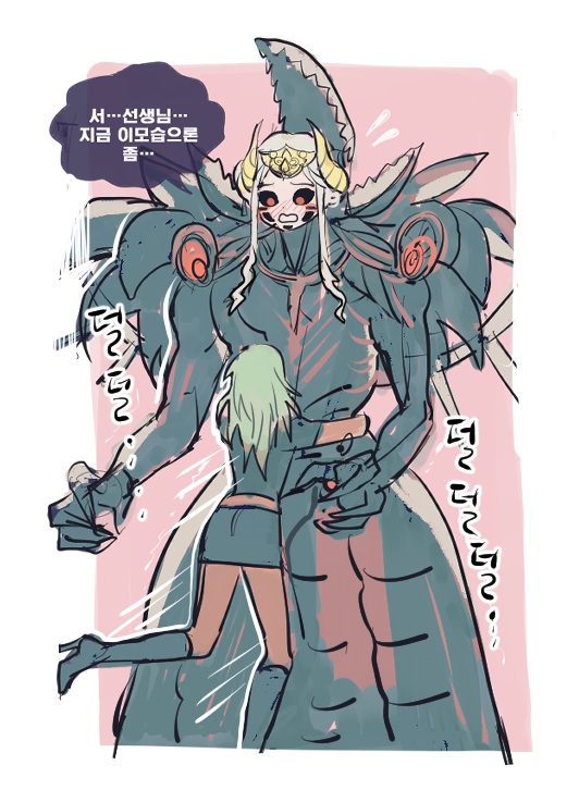 2girls back black_footwear black_pantyhose black_shirt black_shorts blush boots female_byleth_(fire_emblem) claws clenched_teeth couple crop_top dress edelgard_von_hresvelg edelgard_von_hresvelg_(hegemon_husk) edelgard_von_hresvelg_(timeskip) embarrassed fake_horns fire_emblem fire_emblem:_three_houses flying_sweatdrops from_behind goldenbarleytea green_hair hair_up headpiece height_difference horns hug korean_commentary korean_text long_hair multicolored_background multicolored_eyes multiple_girls nintendo nose_blush pantyhose pink_background red_pupils shirt short_sleeves shorts speech_bubble teeth translation_request wavy_hair white_hair yuri