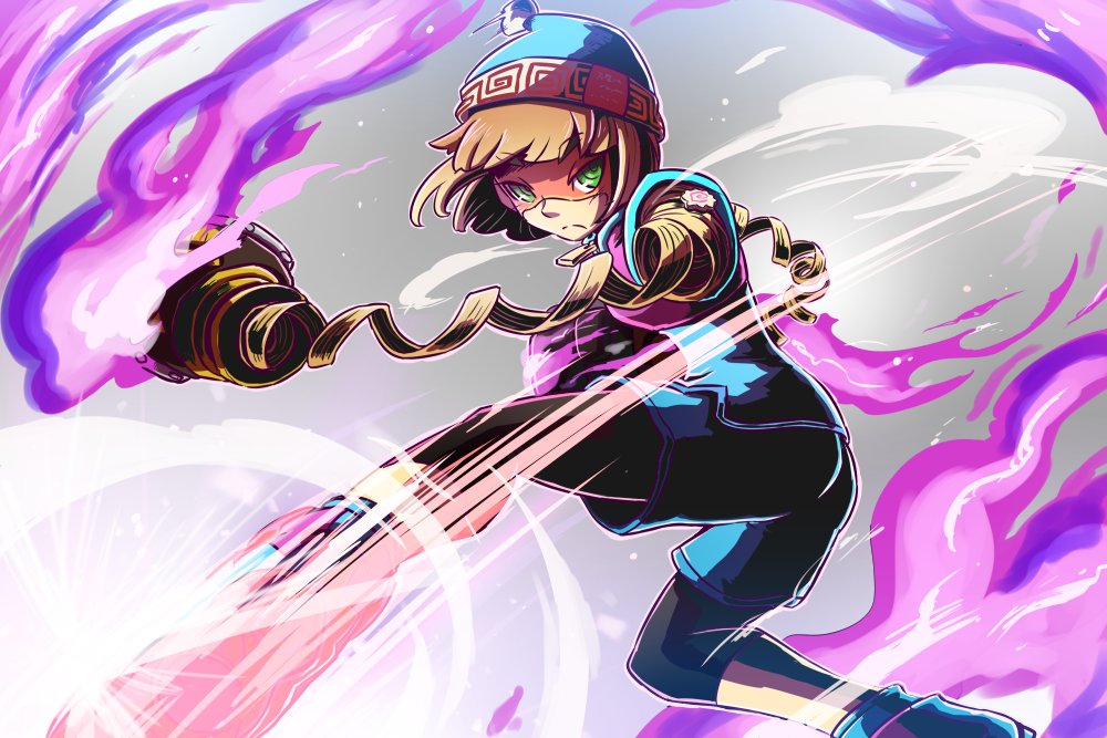 1girl arms_(game) beanie bike_shorts blonde_hair chinese_clothes domino_mask dragon_(arms) facepaint female_focus food green_eyes hat hitohito leggings leggings_under_shorts looking_at_viewer mask min_min_(arms) noodles pantyhose short_hair shorts smile solo