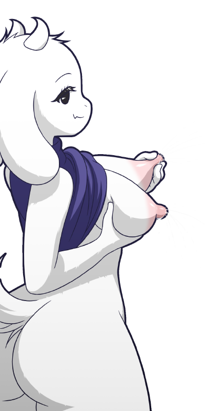 1girl animal_ears ass breasts furry furry_female goat goat_ears goat_girl goat_horns goat_tail horns large_breasts large_nipples long_ears nipples simple_background solo tagme tail toriel undertale white_background white_horns