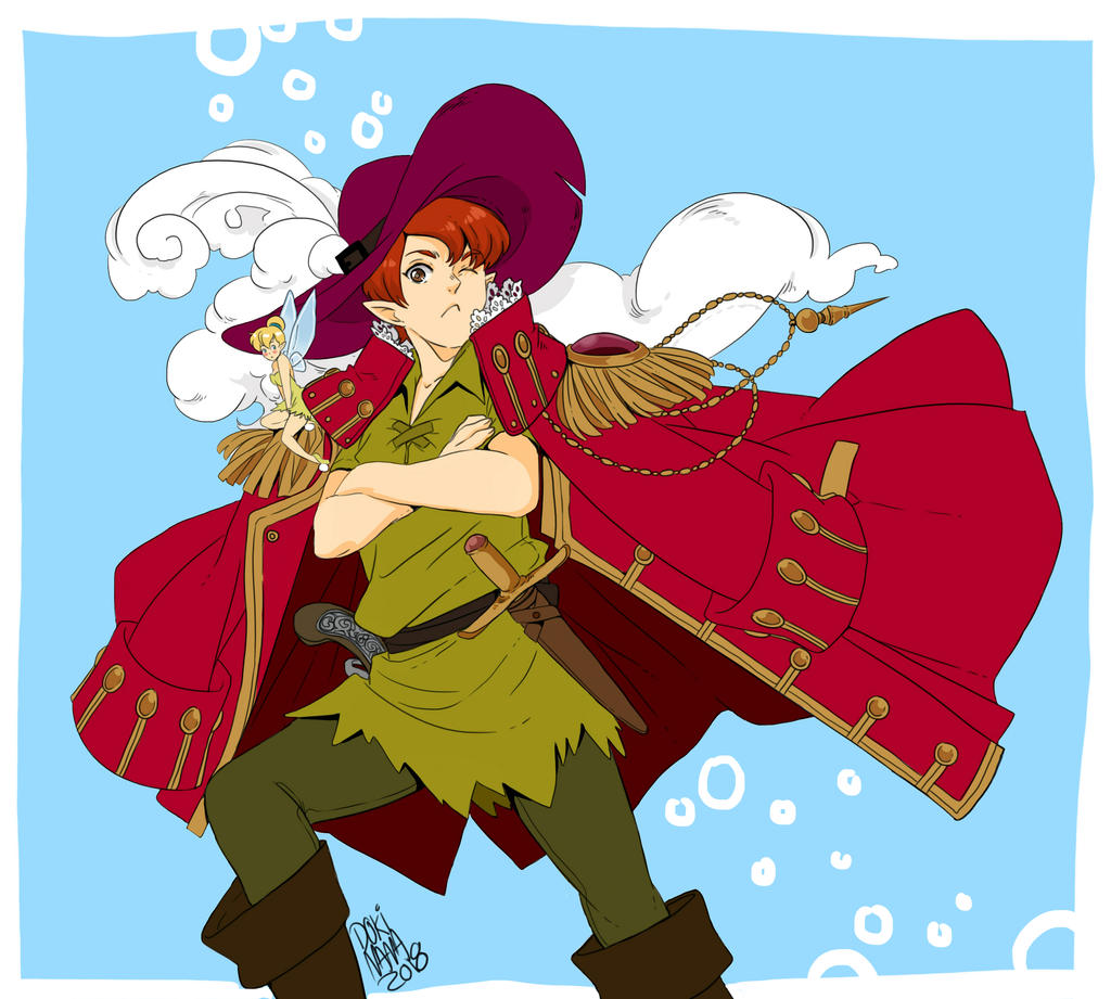 1boy black_footwear blonde_hair blue_eyes boots brown_eyes brown_hair bug captain_hook captain_hook_(cosplay) cosplay dokinana dress fairy feathers fly fly_agaric green_dress green_hat green_shirt green_tunic gun hat hat_feather holding holding_gun holding_weapon insect leaf mushroom peter_pan peter_pan_(character) pointy_ears red_feathers shirt short_hair size_difference sword tinker_bell_(character) tinker_bell_(disney) toon_(style) tunic walt_disney&#039;s_peter_pan watermark weapon