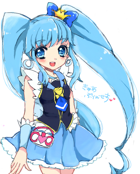10s 1girl blue_bow blue_eyes blue_hair blue_necktie blue_skirt bow brooch character_name cowboy_shot crown cure_princess earrings female_focus gold_crown hair_bow happinesscharge_precure! heart heart_brooch jewelry long_hair looking_at_viewer magical_girl matching_hair/eyes mini_crown necktie precure shirayuki_hime sidelocks skirt smile solo twintails uzuki_aki white_background wrist_cuffs