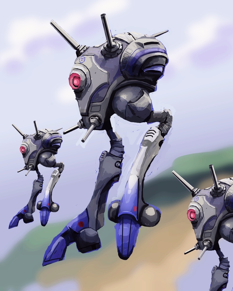 alien army choujikuu_yousai_macross cloud commentary_request energy_cannon machinery macross mecha mecha_focus military mishihiro no_humans one-eyed red_eyes regult robot roundel science_fiction thrusters vernier_thrusters walker_(robot) zentradi