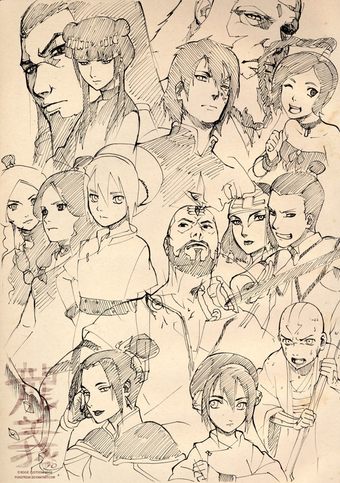 aang avatar:_the_last_airbender avatar_legends azula brother_and_sister brothers combustion_man_(avatar) couple double_bun father_and_son hair_bun iroh katara mai_(avatar) monochrome multiple_boys multiple_girls nickelodeon ozai scar siblings sokka staff suki_(avatar) tattoo toph_beifong ty_lee zuko