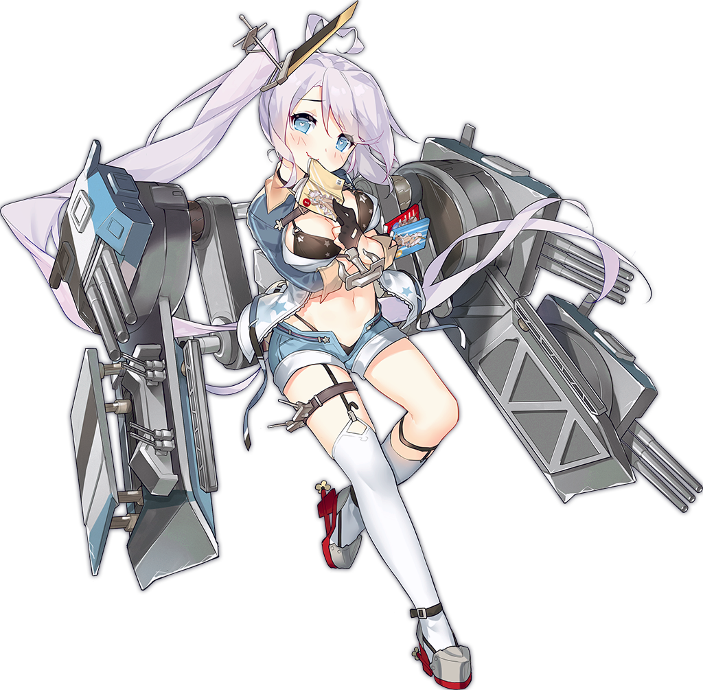 1girl ahoge asymmetrical_legwear azur_lane belt bikini bikini_under_clothes black_bikini black_gloves blue_eyes blue_shorts book breast_hold breasts cleavage closed_mouth diamond_(shape) eyebrows eyelashes eyes_visible_through_hair facing_away female_focus full_body garter_straps gloves grey_shoes groin hair_ornament halterneck heart heart_ahoge highleg highleg_bikini holding holding_book indianapolis_(azur_lane) jacket legs_apart legwear_garter light_purple_hair long_hair long_sleeves machinery medium_breasts mouth_hold navel o-ring o-ring_bikini o-ring_top official_art open_book open_clothes open_fly open_jacket partially_fingerless_gloves portland_(azur_lane) portland_(retrofit)_(azur_lane) remodel_(azur_lane) saru ship_turret shoes short_shorts shorts side_ponytail smile solo star_(symbol) star_print stomach swimsuit swimsuit_under_clothes thigh_strap transparent_background uneven_legwear very_long_hair white_legwear