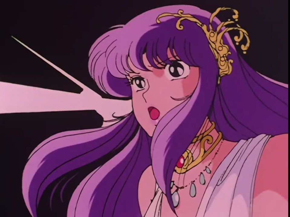 1980s_(style) 1girl athena_(saint_seiya) collar inomata_mutsumi jewelry kido_saori lipstick long_hair makeup oldschool purple_hair retro_artstyle saint_seiya