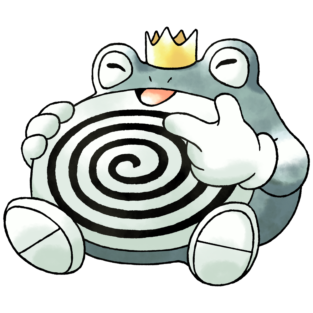 blinking_inside_eyes closed_eyes colored_skin crown derivative_work fewer_digits finger_to_own_chin frog full_body gen_1_pokemon gloves grey_skin hand_on_own_stomach hands_up mini_crown nintendo no_humans nostrils open_mouth pokemon pokemon_(creature) pokemon_focus pokemon_rgby_(prototype) poliwrath poliwrath_(prototype) prototype_design raciebeep shoes simple_background sitting sugimori_ken_(style) swirl transparent_background watercolor_effect white_gloves white_shoes