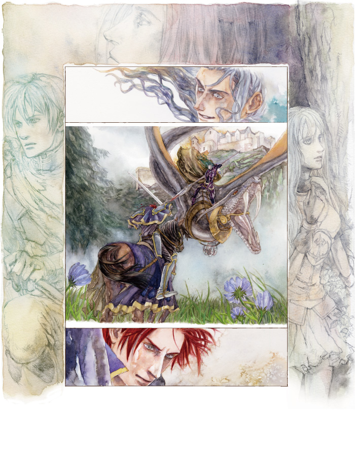 1girl 3boys 4boys aqua_hair armor battle blood blue_eyes blue_hair castle dragon eirika_(fire_emblem) ephraim_(fire_emblem) epic fire_emblem fire_emblem:_the_sacred_stones flower grass grey_hair hand_on_another&#039;s_chest hand_on_own_chest horse injury knight lance lomacchi long_hair lyon_(fire_emblem) multiple_boys nintendo polearm prince princess red_hair seth_(fire_emblem) short_hair spear sword valter_(fire_emblem) weapon wyvern wyvern_rider