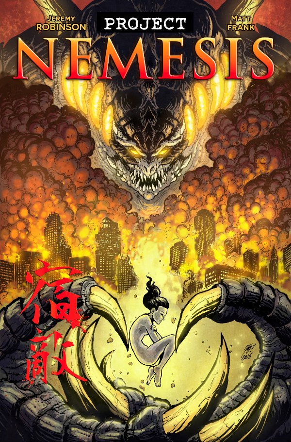1girl bioluminescence building city claws completely_nude explosion fire giant giant_monster glowing glowing_eyes kaiju maigo_tilly matt_frank monster nemesis_(project_nemesis) nude official_art project_nemesis project_nemesis_(series) short_hair text_focus