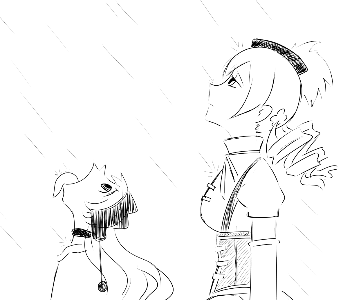 2girls drill_hair facing_up goku_and_vegeta_in_the_rain_(meme) greyscale ironcarbon_wolf long_hair looking_up mahou_shoujo_madoka_magica mahou_shoujo_madoka_magica:_hangyaku_no_monogatari meme momoe_nagisa momoe_nagisa_(magical_girl) monochrome multiple_girls open_mouth rain tomoe_mami tomoe_mami_(magical_girl) tongue tongue_out twin_drills