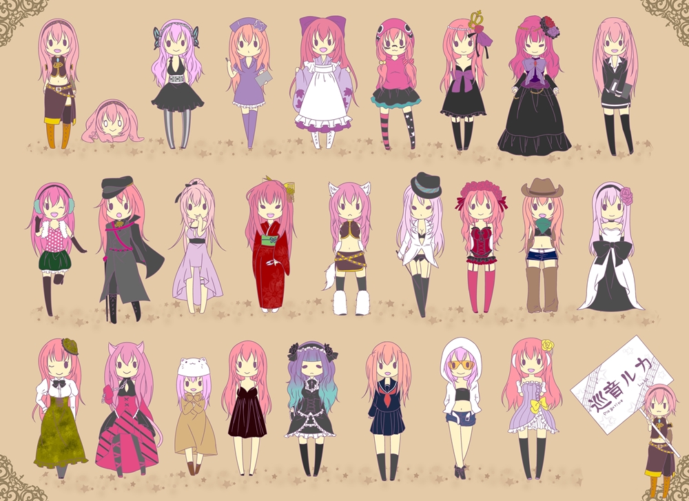 1boy 6+girls alice_in_musicland_(vocaloid) animal_ears anti_the_infinite_holic_(vocaloid) artist_request bad_end_night_(vocaloid) bad_id bad_pixiv_id cat_ears cendrillon_(vocaloid) colorful_x_sexy_(vocaloid) cowboy_hat enbizaka_no_shitateya_(vocaloid) evillious_nendaiki flower genderswap genderswap_(ftm) happy_synthesizer_(vocaloid) hat koi_wa_sensou_(vocaloid) koiiro_byoutou_(vocaloid) long_hair love_color_ward_(vocaloid) magnet_(vocaloid) matryoshka_(vocaloid) megurine_luka megurine_luki meiko_(sexy_pudding)_(vocaloid) meiko_(vocaloid) multiple_girls open_mouth pantyhose perfect_crime_(vocaloid) pink_hair ryu_no_naku_hakoniwa_yori_(vocaloid) school_uniform senbon-zakura_(vocaloid) smile songover takoluka thighhighs toeto_(vocaloid) twintails venomania_kou_no_kyouki_(vocaloid) vocaloid world_is_mine_(vocaloid)